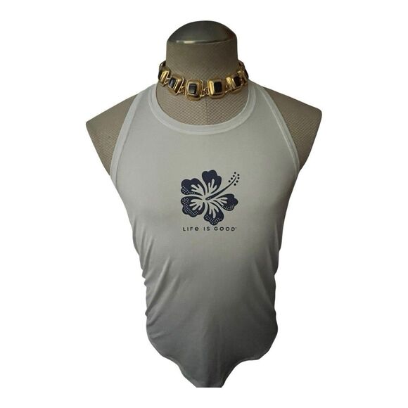 Life Is Good Shirt Womens Sz Med  White Floral Flower Graphic Tee Tank Summer - Picture 4 of 12